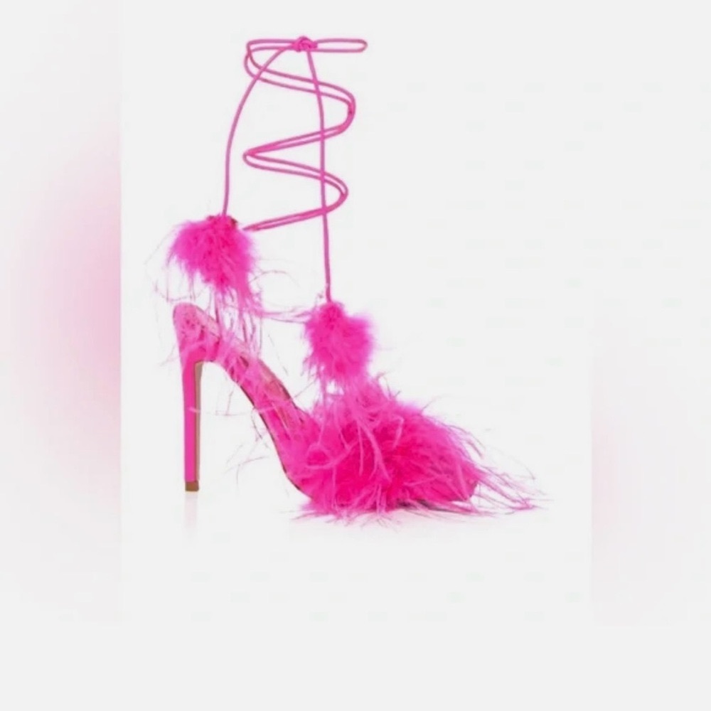 Azalea Wang Elegant Pink Feathered Women's Heels Size 7. - NWT - Picture 2 of 10